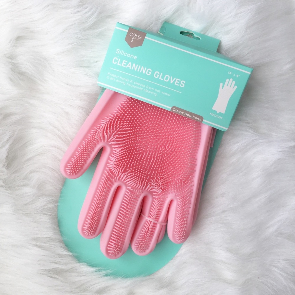 Pink Silicone Non-abrasive Cleaning Gloves